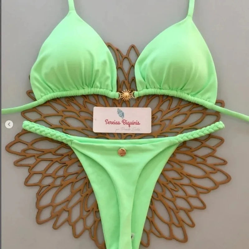 Print Sexy Bikini-Set – Y2K Neckholder & Lace-Up Design